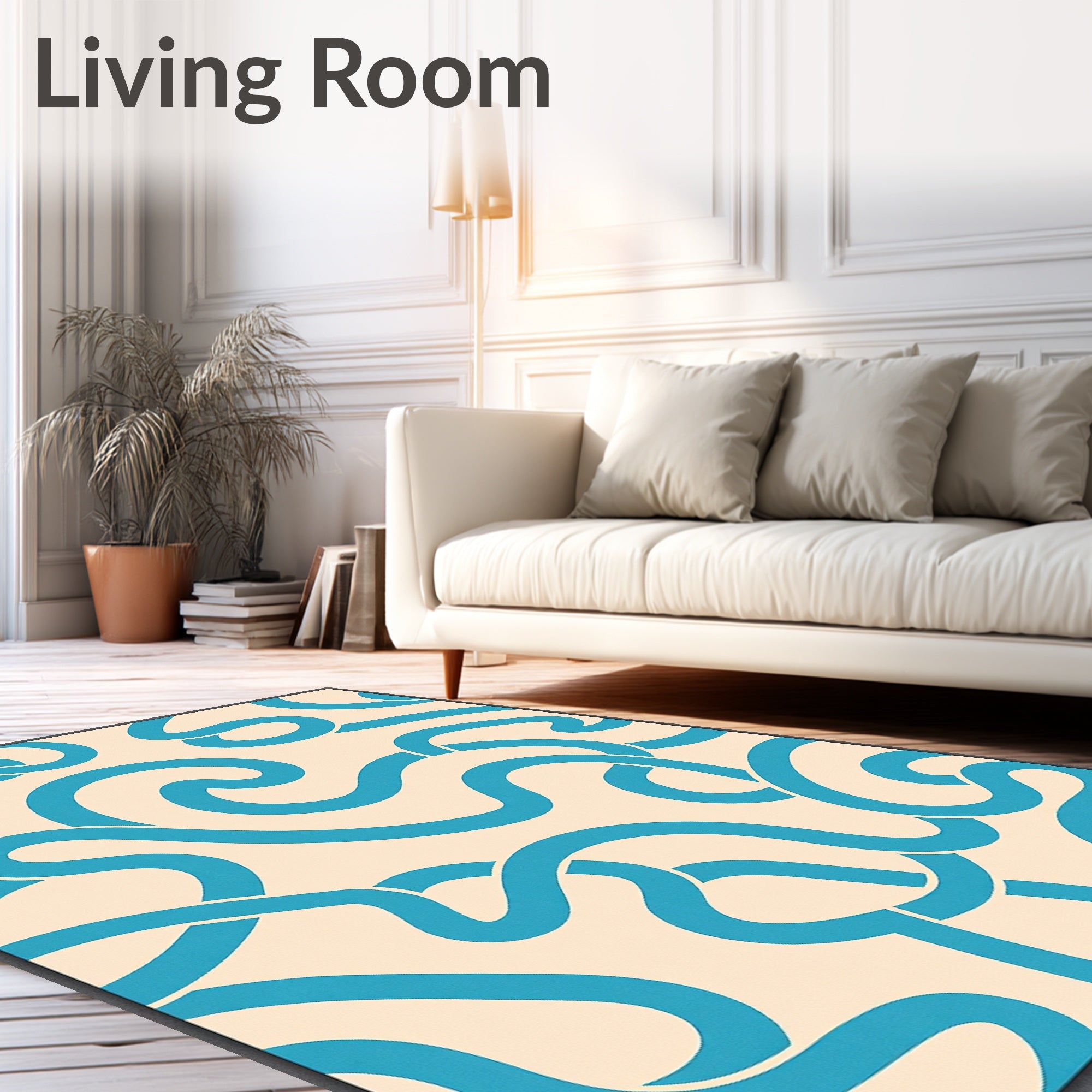 Aqua Cream Swirl Abstract Rug