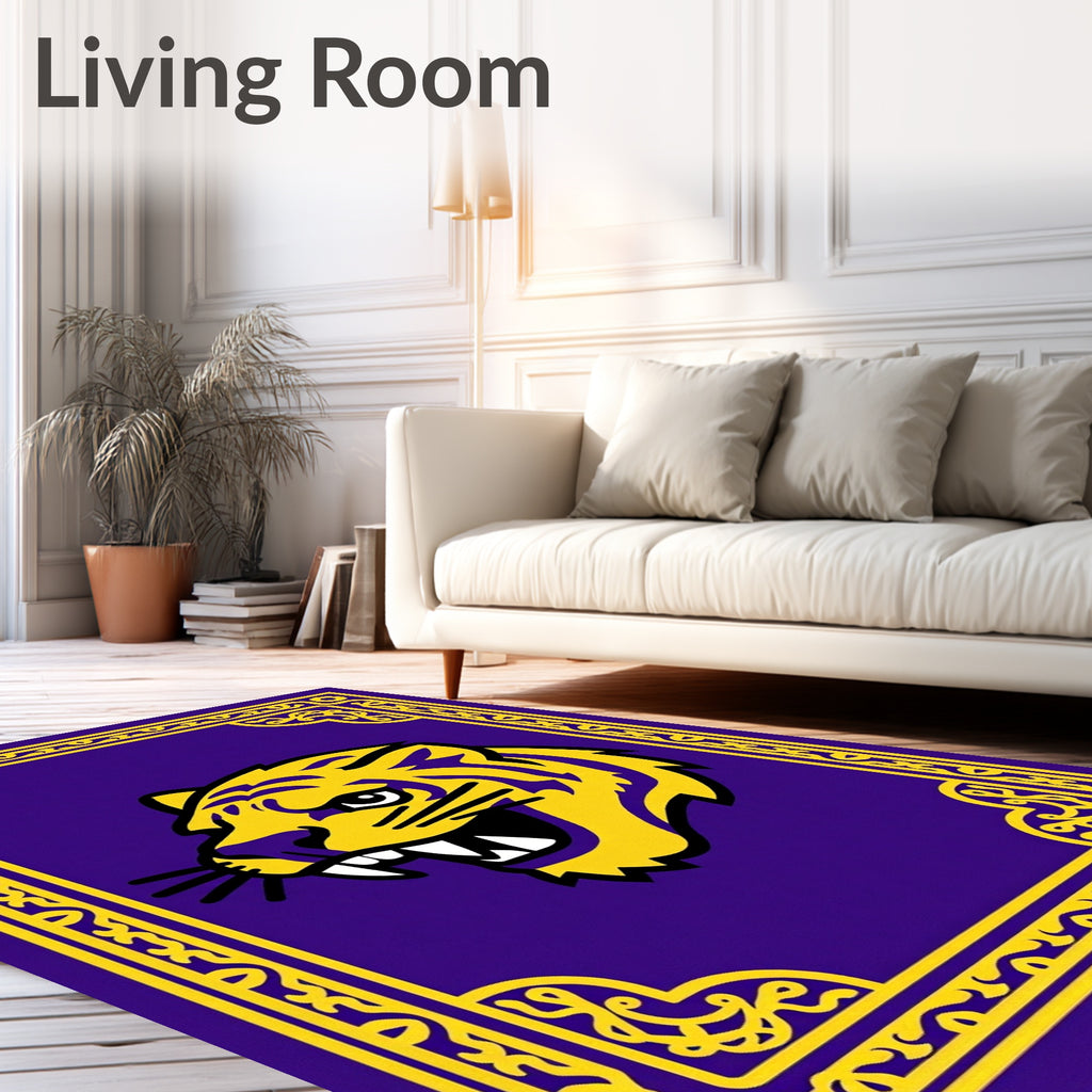 Purple and Yellow Tiger Portrait Border Rug
