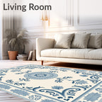 Azure Blue Medallion Floral Corner Rug
