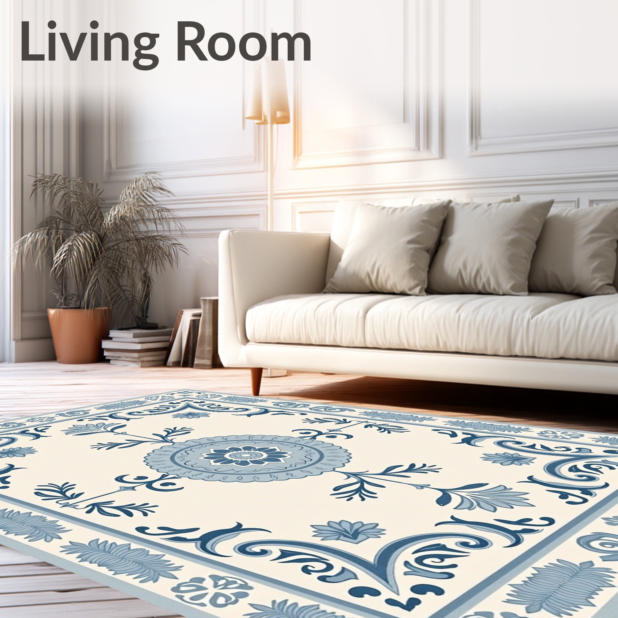Azure Blue Medallion Floral Corner Rug