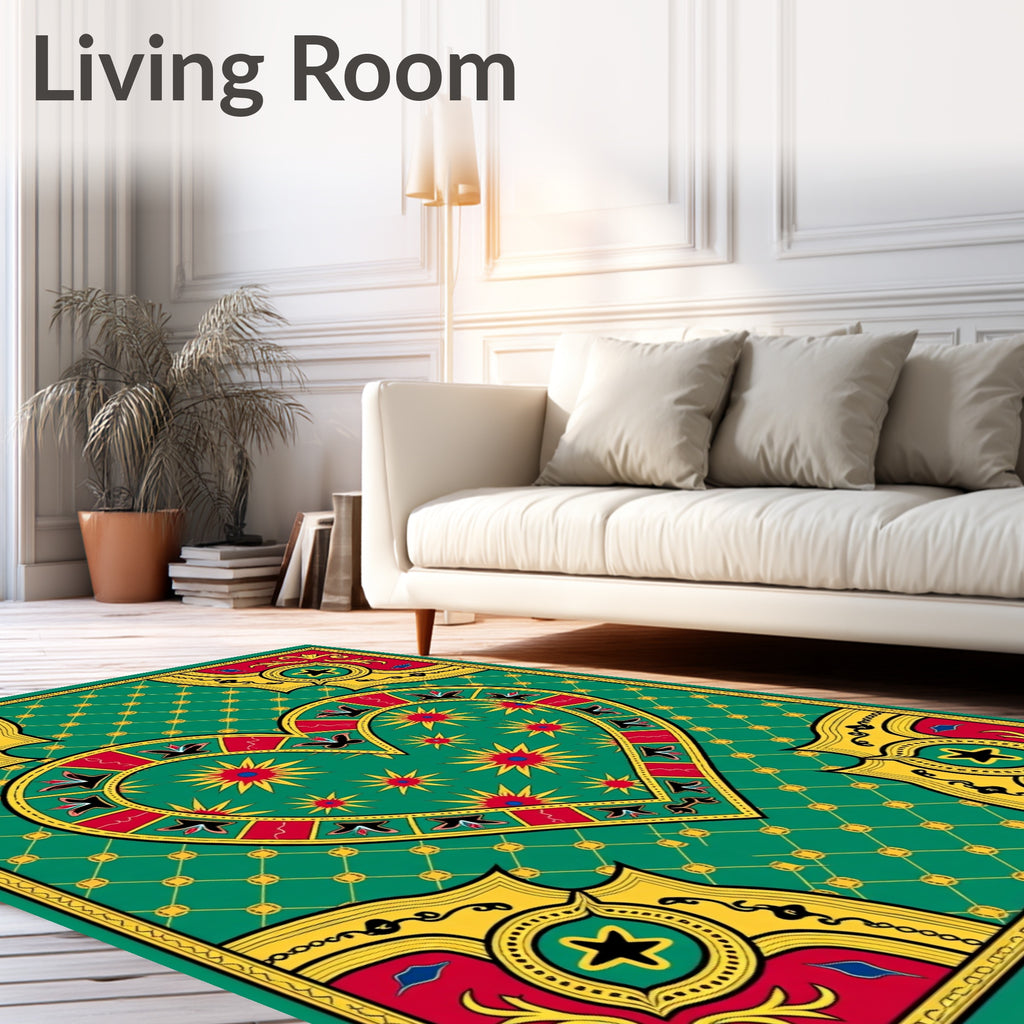 Green Heart Red Yellow Floral Medallion Rug