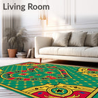 Green Heart Red Yellow Floral Medallion Rug
