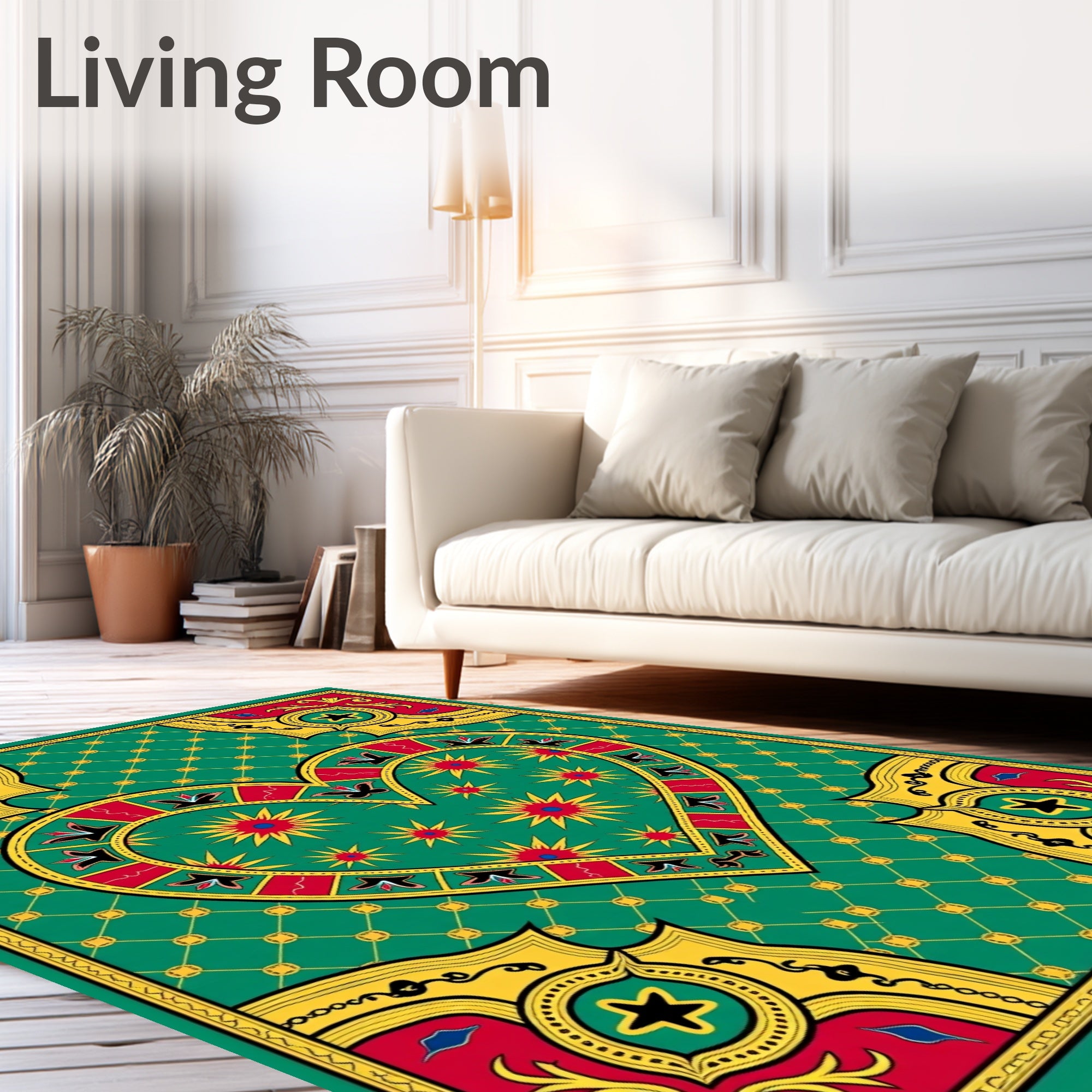 Green Heart Red Yellow Floral Medallion Rug