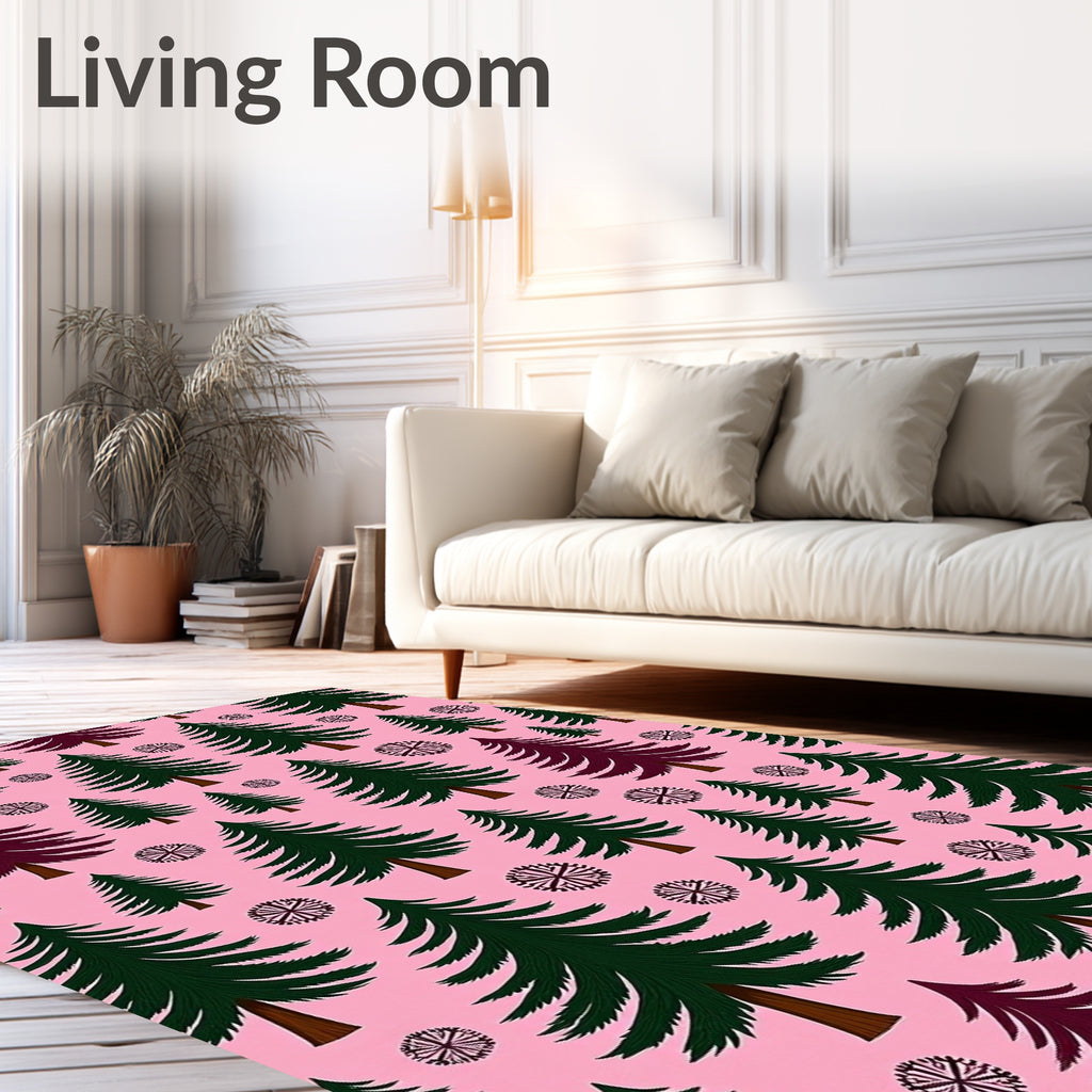 Pink Forest Trees With Snowflake Accents Rug