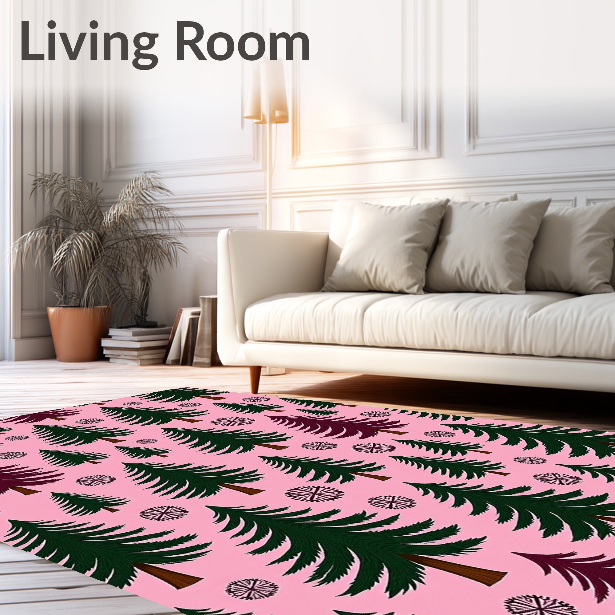 Pink Forest Trees With Snowflake Accents Rug