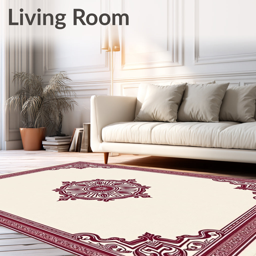 Rich Burgundy Ornate Scrollwork Centerpiece Rug