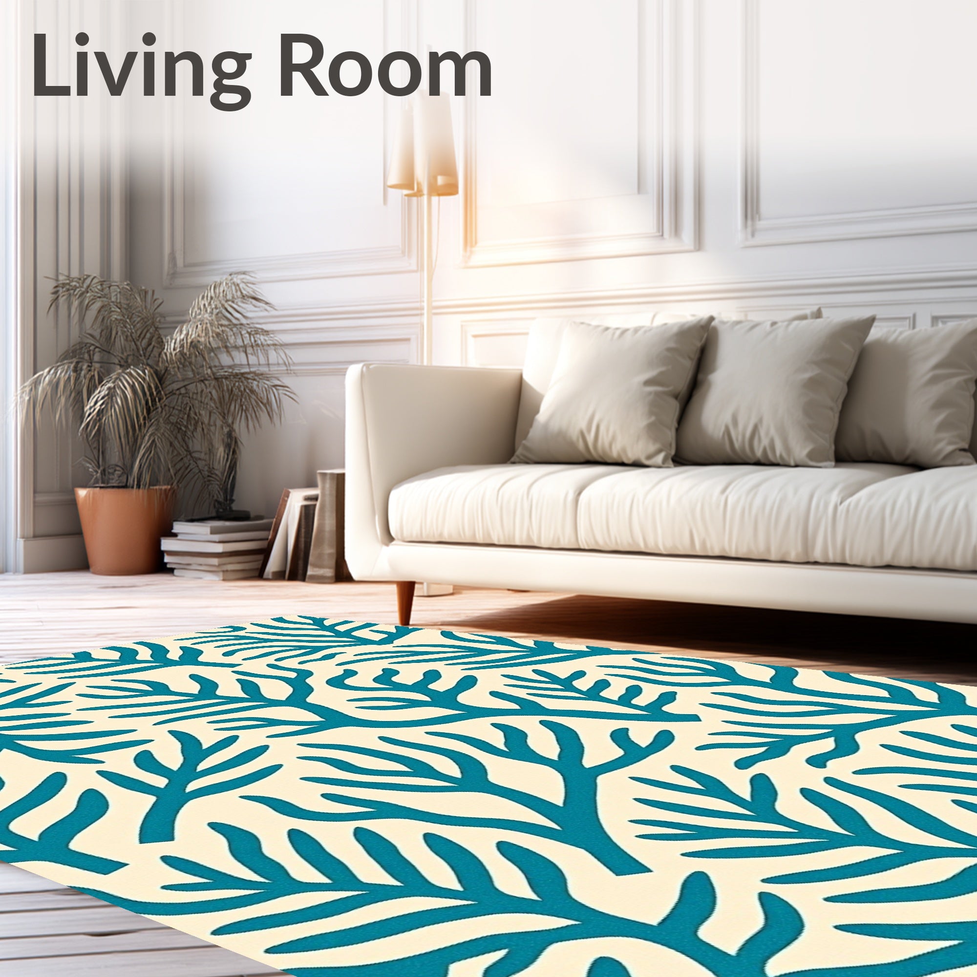Teal Silhouette Coral Branches Rug