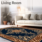 Classic Brown Floral Medallion Navy Rug