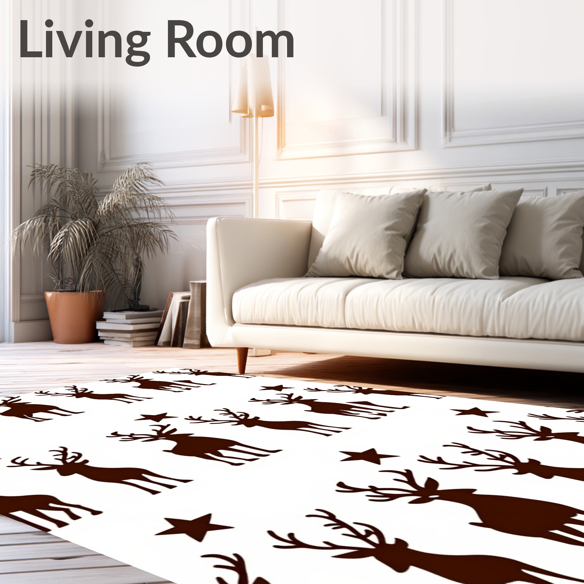 Brown Reindeer and Stars Repeating Pattern Rug