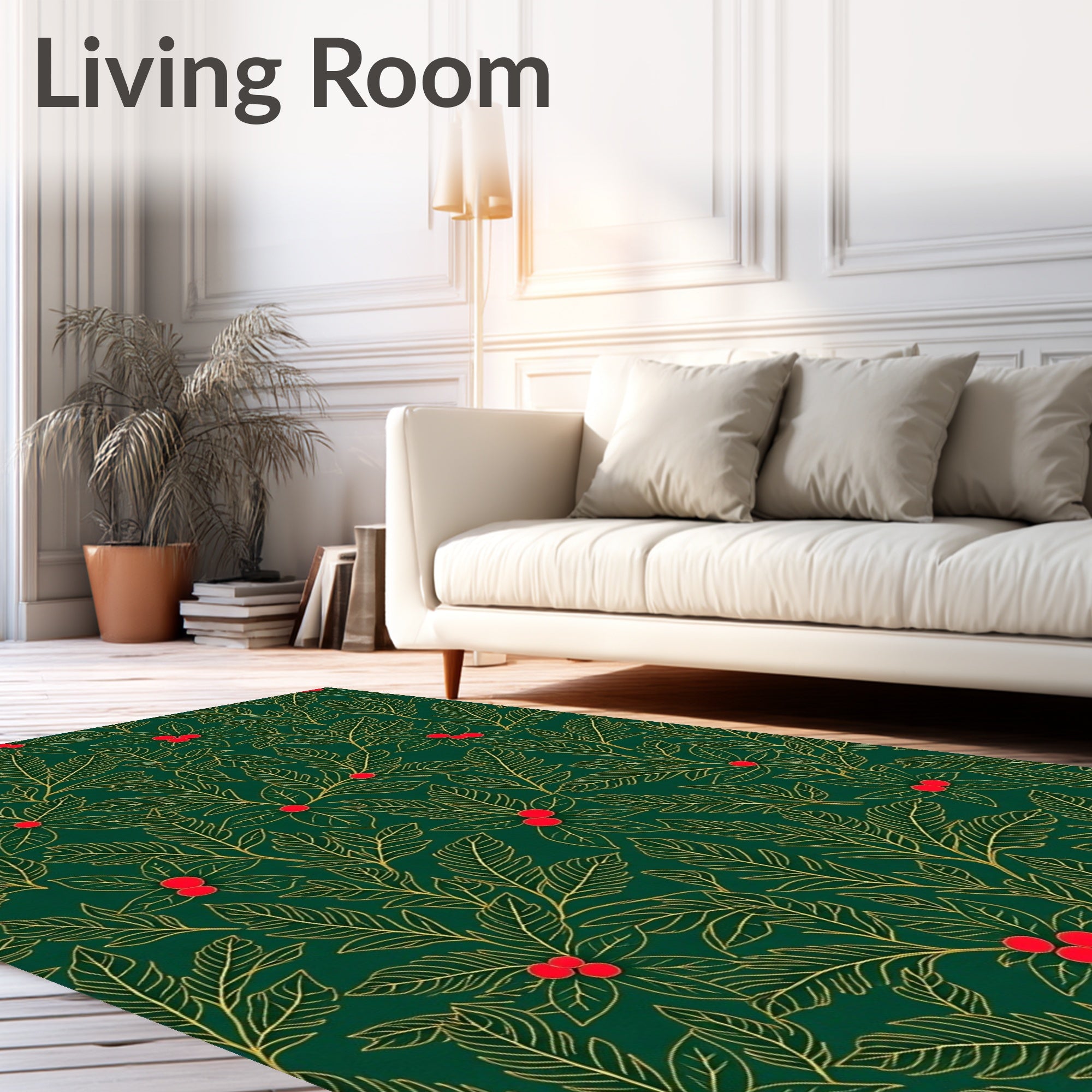 Emerald Holly Berry Leaf Vine Rug