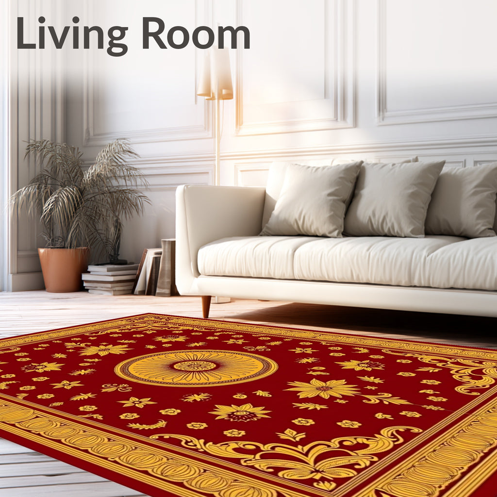 Majestic Red Golden Floral Medallion Rug