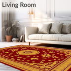 Majestic Red Golden Floral Medallion Rug