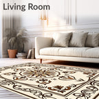 Ivory Brown Floral Scroll Medallion Rug