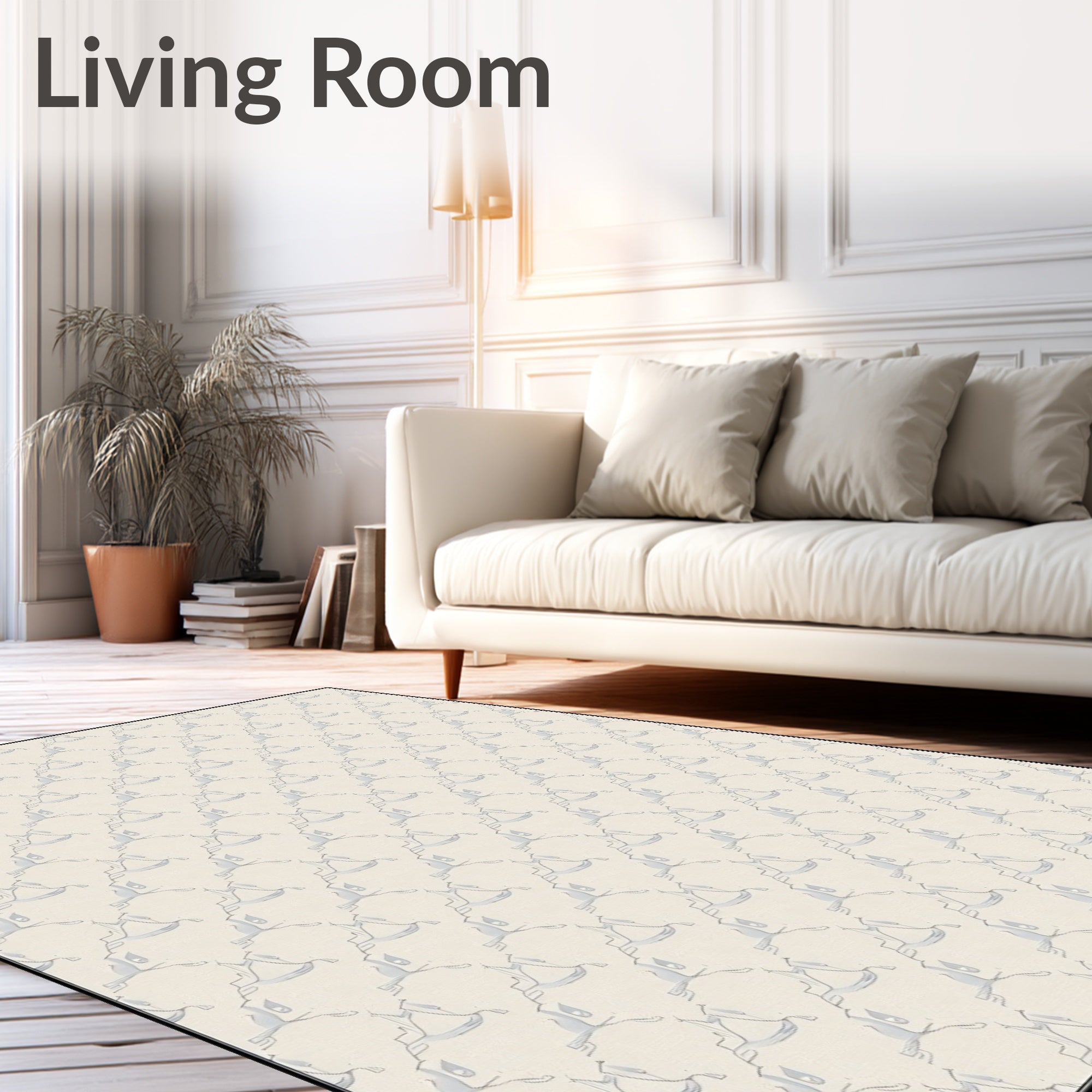 Soft Cream Blue Geometric Diamond Rug