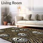 Grotesque Faces Yellow Wavy Background Rug