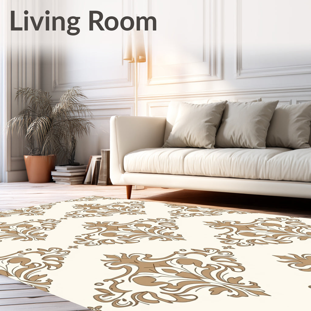 Gold Neutral Baroque Floral Medallion Rug