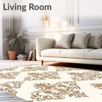 Gold Neutral Baroque Floral Medallion Rug