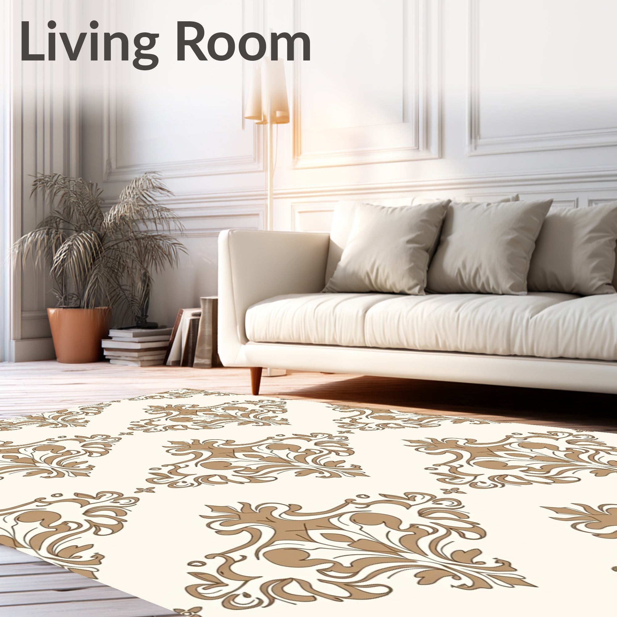 Gold Neutral Baroque Floral Medallion Rug
