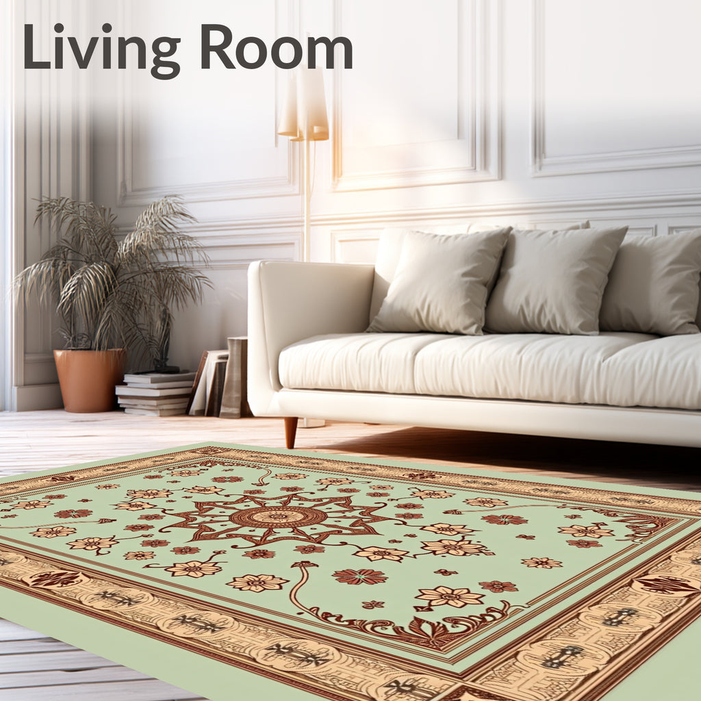 Pale Mint Floral Starburst Border Rug