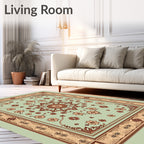 Pale Mint Floral Starburst Border Rug