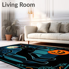 Spooky Black Cat Pumpkin Moonlit Forest Rug