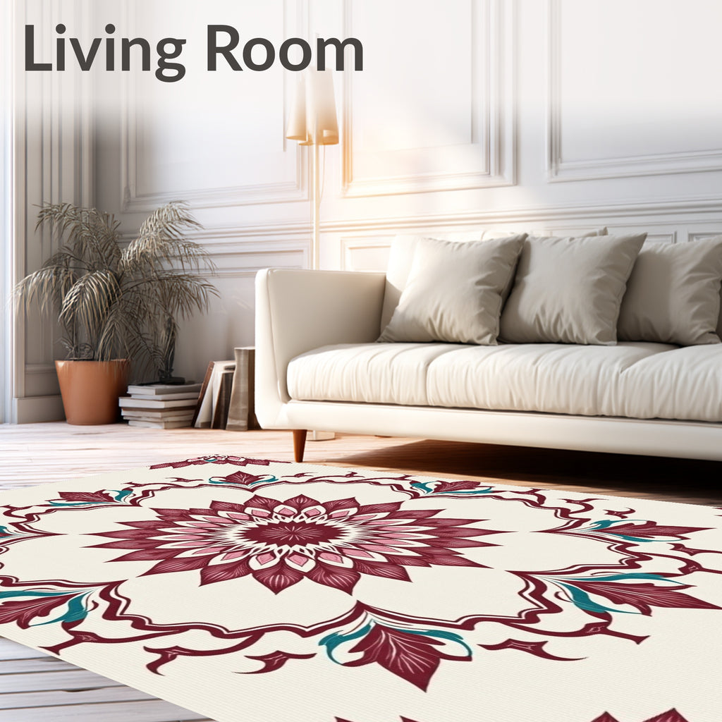 Deep Burgundy Floral Medallion Lattice Rug