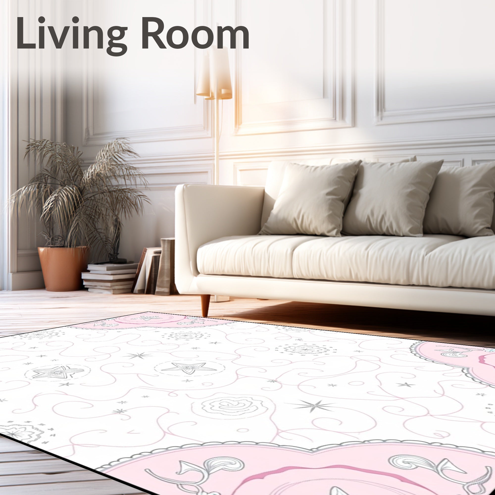 Dainty Pink Starburst Floral Scroll Rug