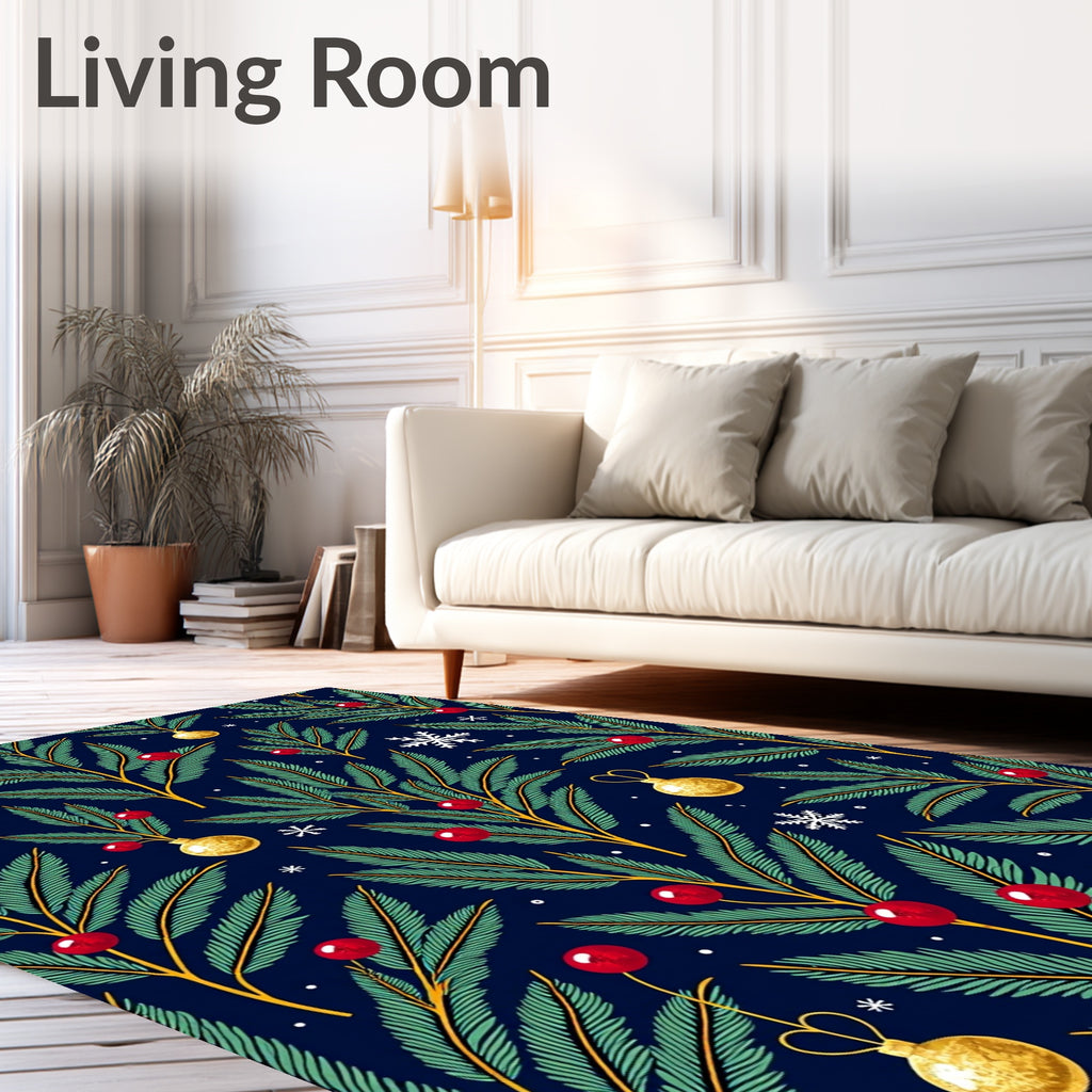 Deep Blue Evergreen Ornate Ornament Rug