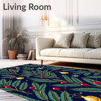 Deep Blue Evergreen Ornate Ornament Rug