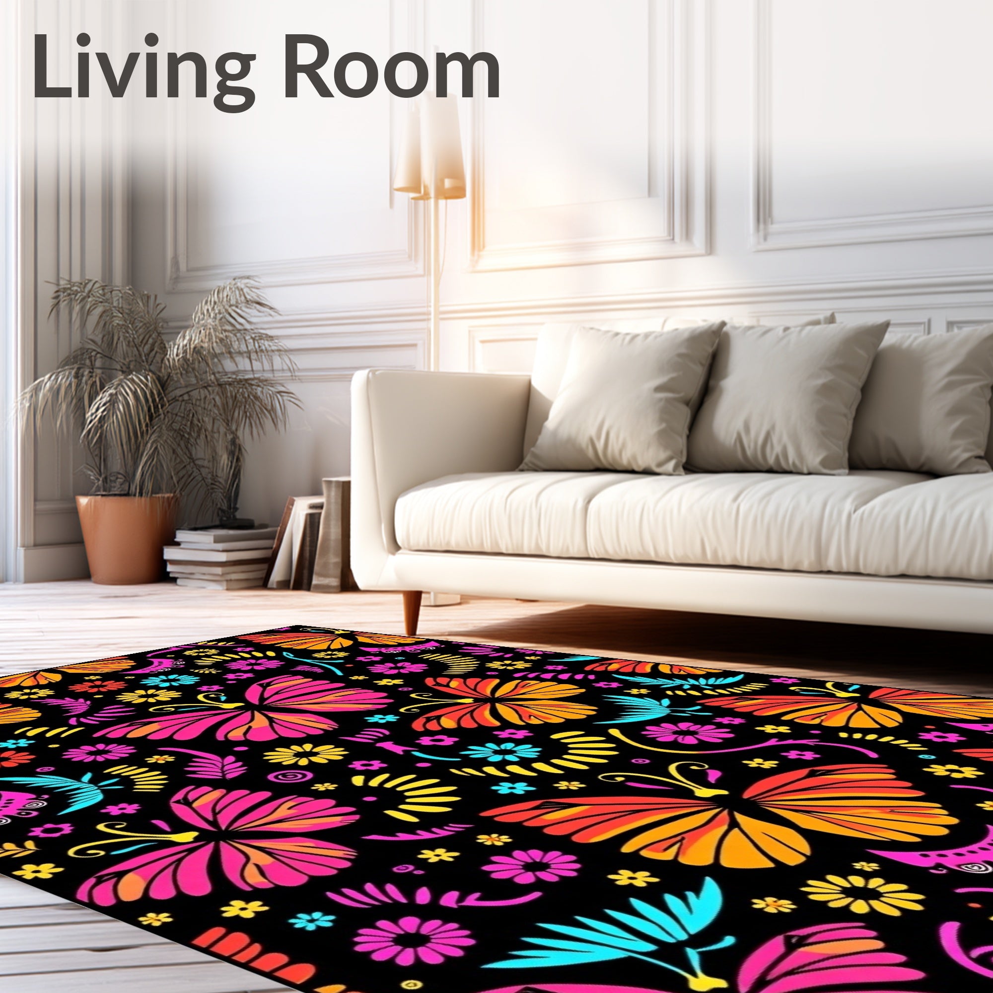 Vibrant Tropical Butterfly Garden Rug