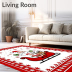 Festive Red Santa Sleigh Snowflakes Rug