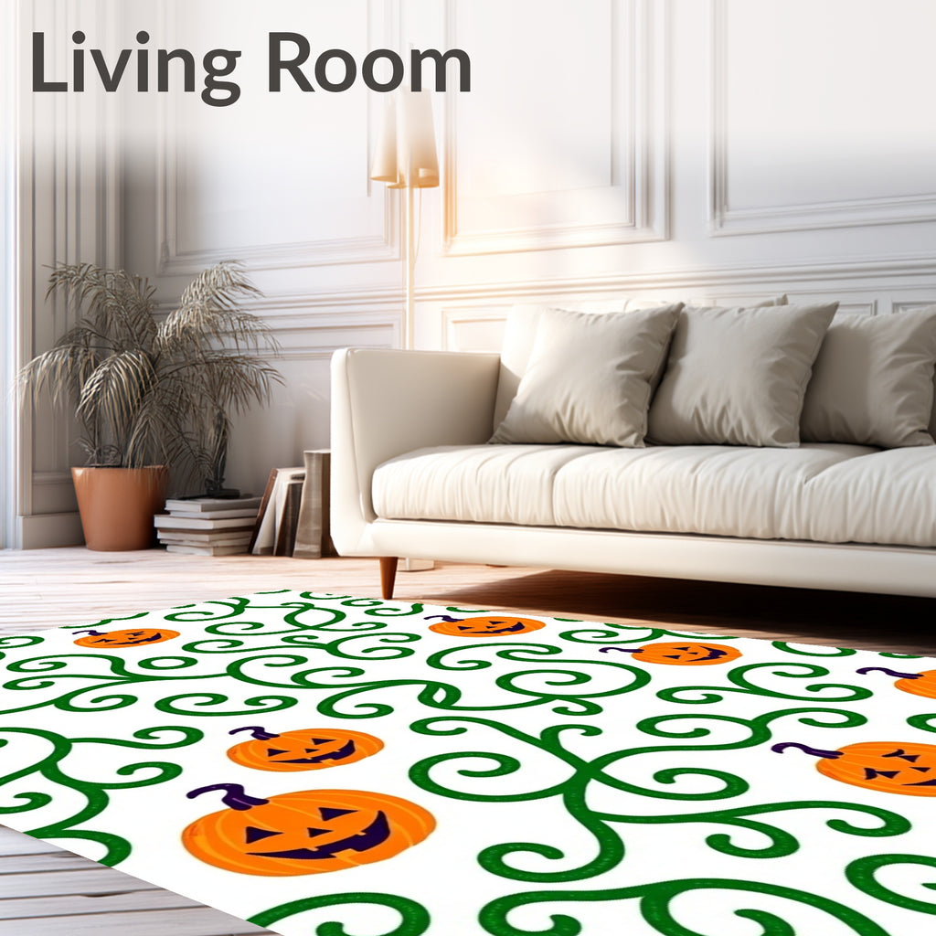 Whimsical Orange Jack o Lantern Vine Rug