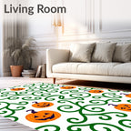 Whimsical Orange Jack o Lantern Vine Rug