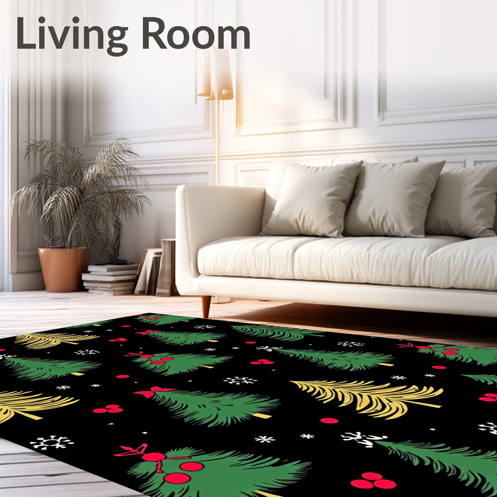 Festive Green Yellow Christmas Trees Rug