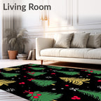 Festive Green Yellow Christmas Trees Rug