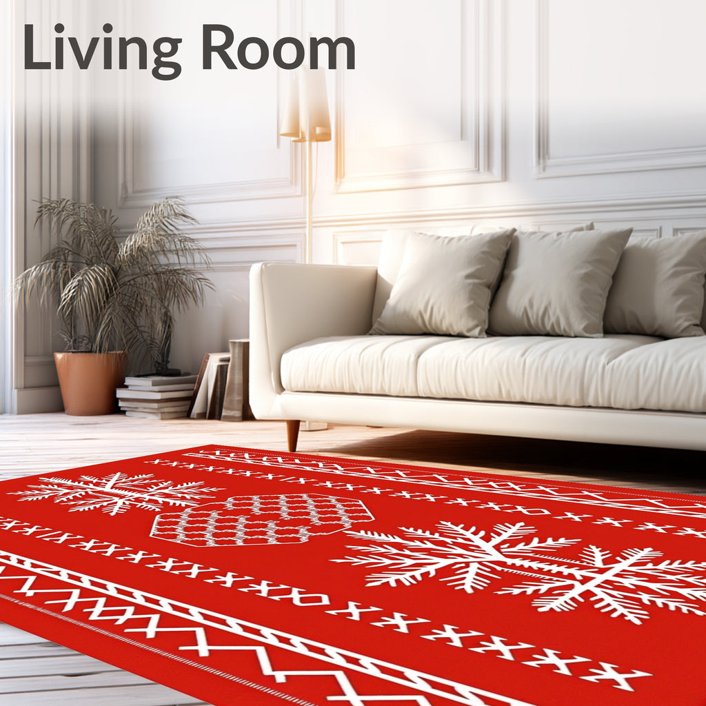 Crimson White Folk Art Tree Border Rug