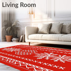 Crimson White Folk Art Tree Border Rug