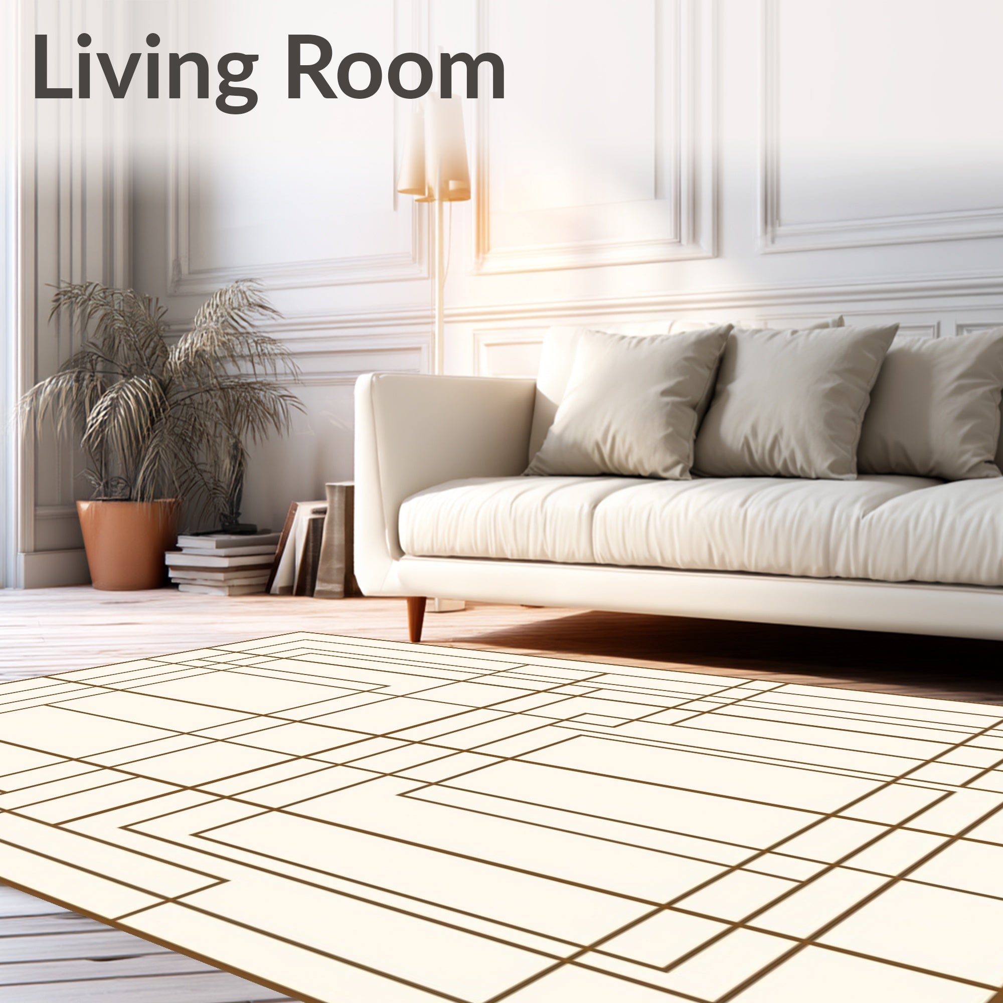 Cream Brown Geometric Overlay Rug