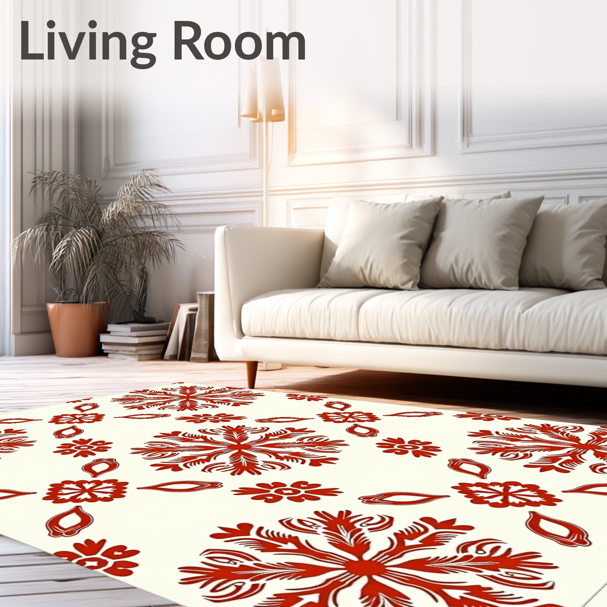 Crimson Floral Medallion Cream Rug