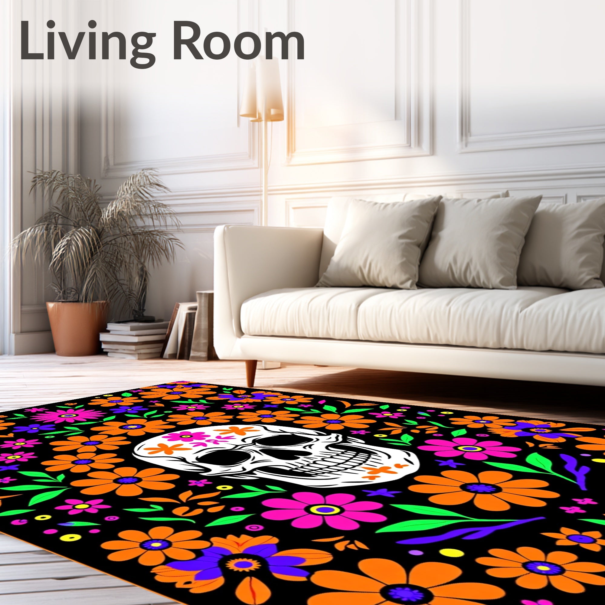 Vibrant Skull Floral Celebration Rug
