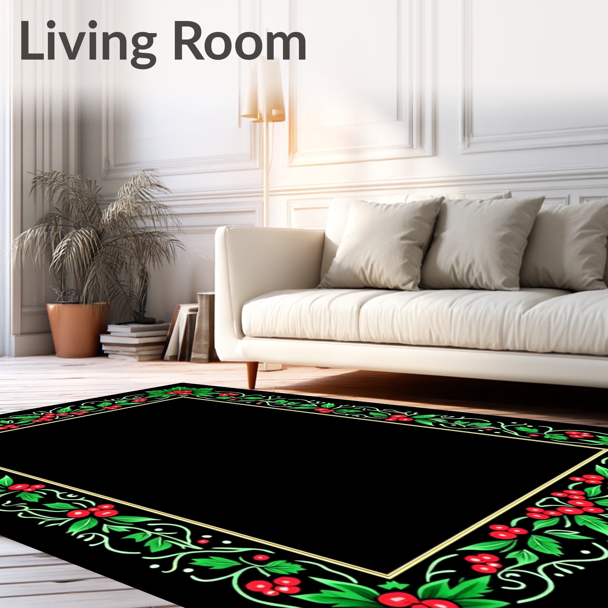 Red Holly Berry Garland Frame Rug