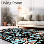 Playful Whimsical Figures Blue Orange Rug