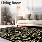 Black Gold Whimsical Cat Medallion Rug