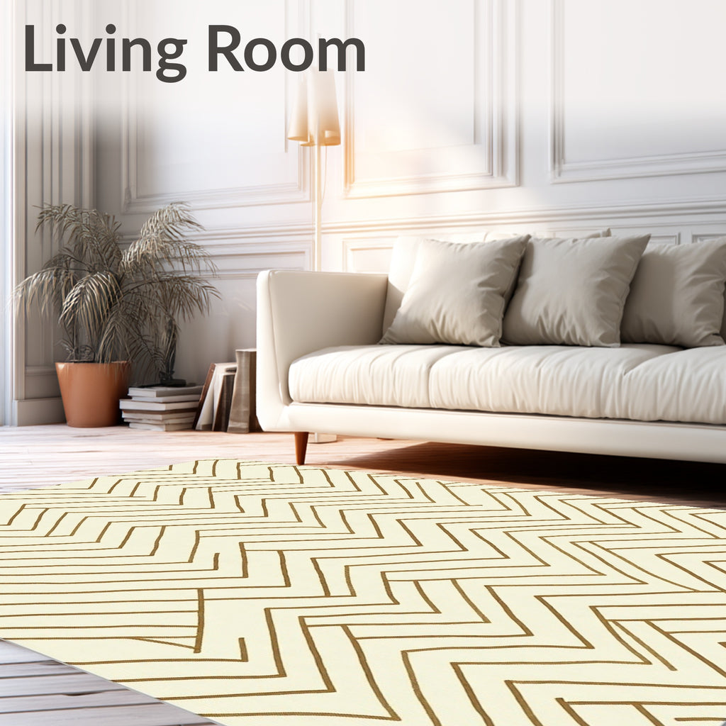 Earthy Gold Chevron Abstract Rug