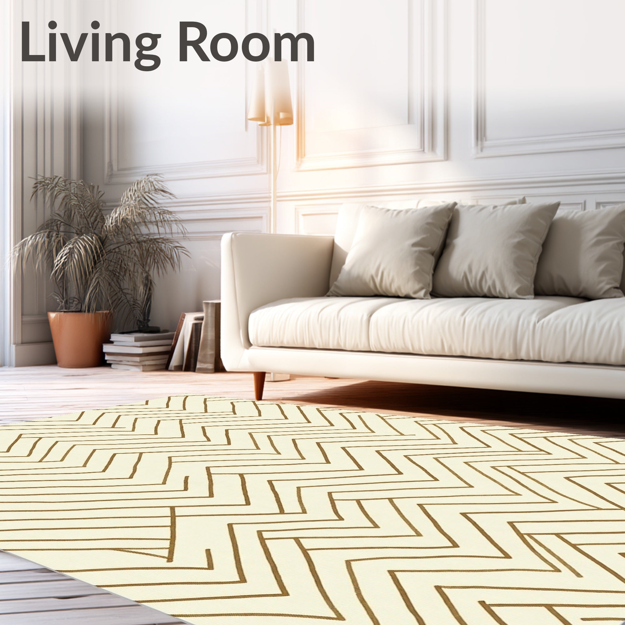 Earthy Gold Chevron Abstract Rug