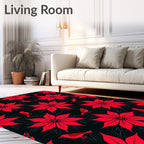 Vibrant Red Floral Bird Repeat Rug