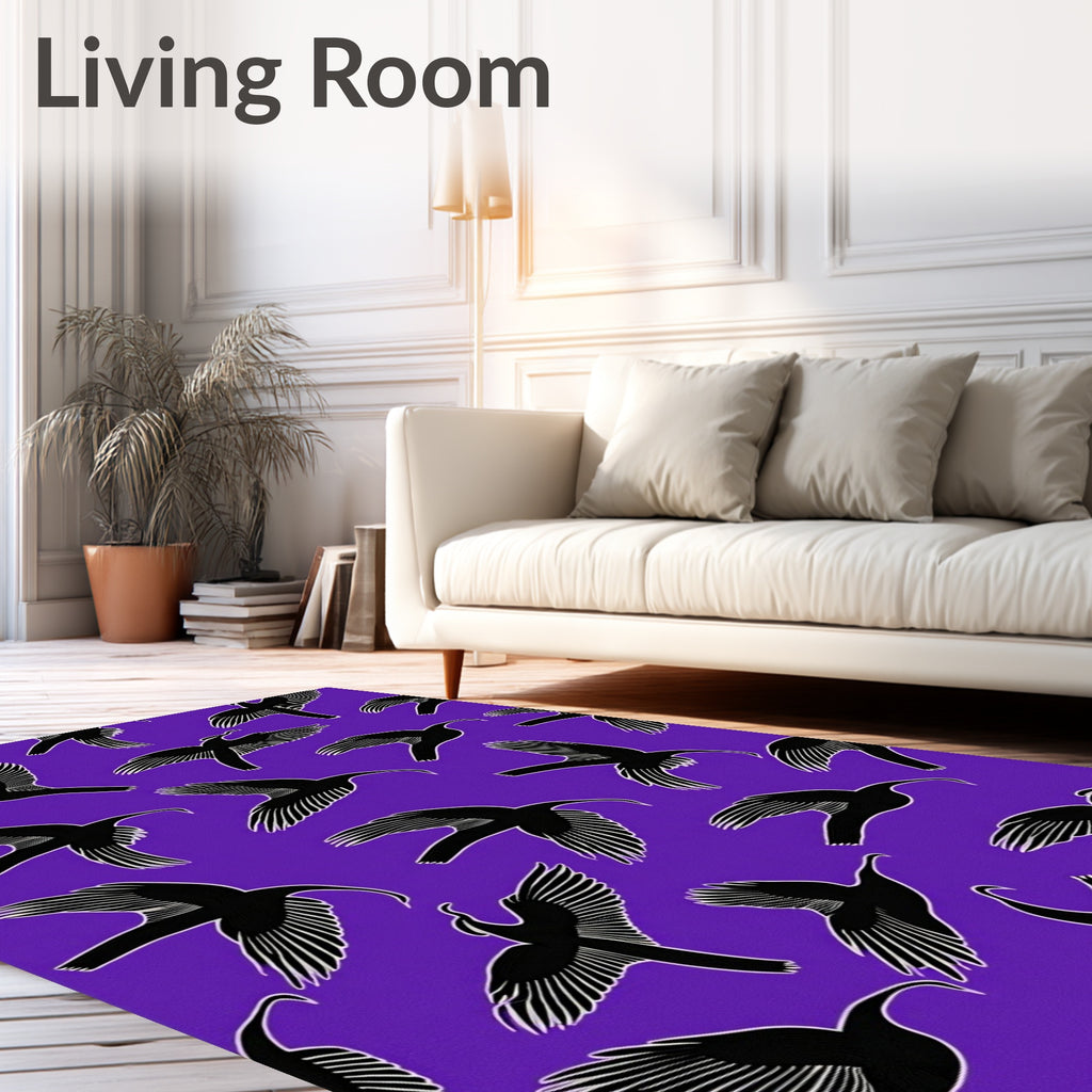 Abstract Purple Silhouette Bird Flock Rug