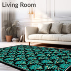 Teal Black Flourishing Vine Scrollwork Rug