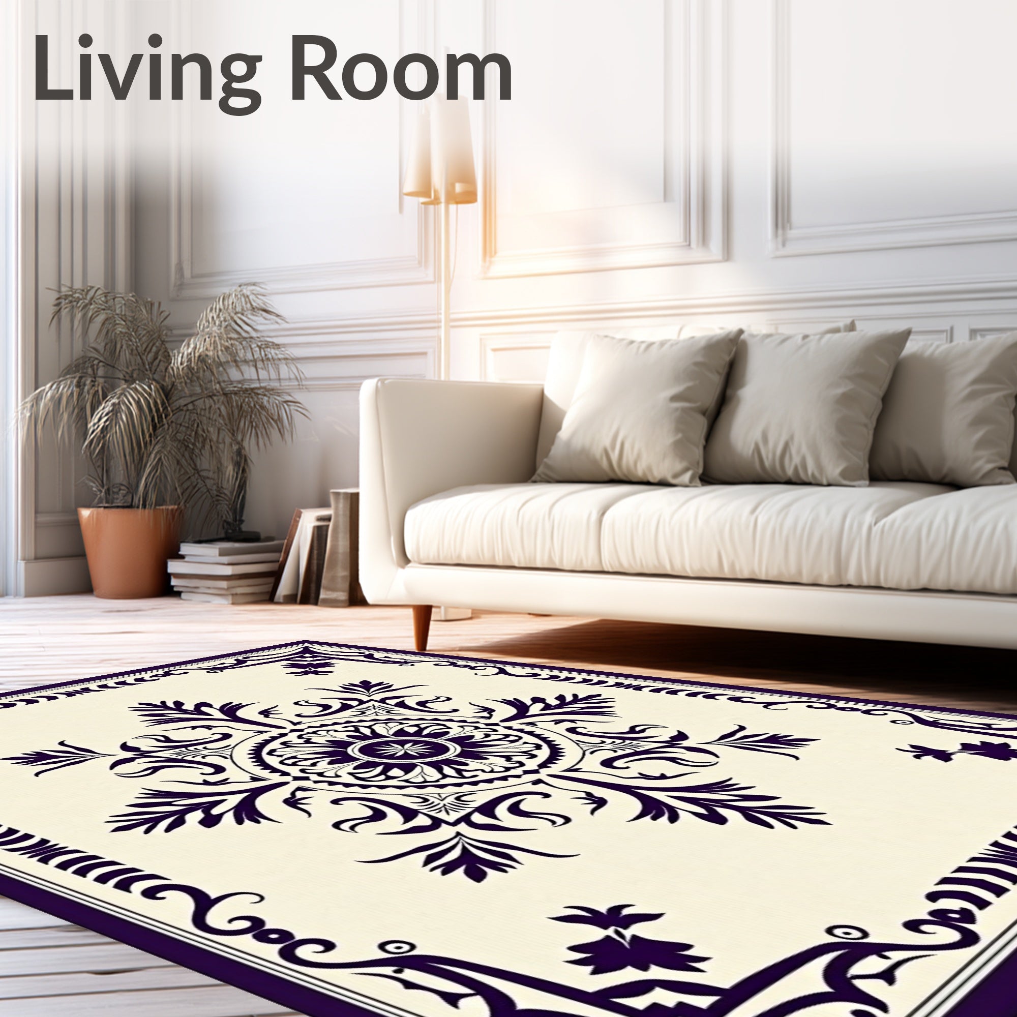 Deep Plum Floral Medallion Border Rug