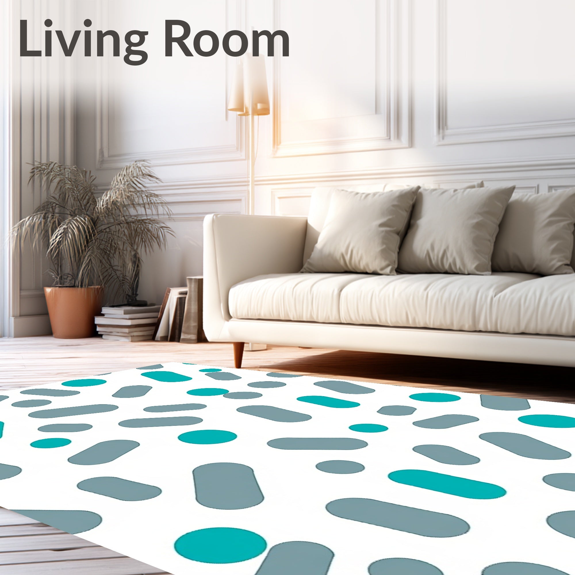 Aqua Gray Pill Shape Dots Rug